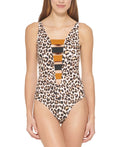 Dkny Women's Animal-Print Strappy Plunge One-Piece Swimsuit Women's Swimsuit