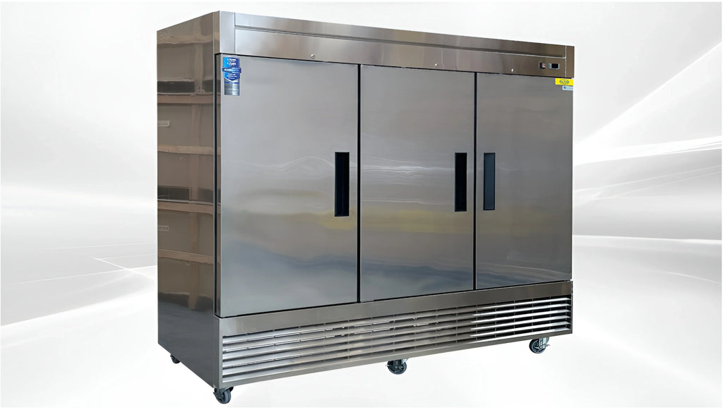 83 in. Commercial Upright Reach-In Three Door Refrigerator in Stainless Steel 64.8 Cu. ft.