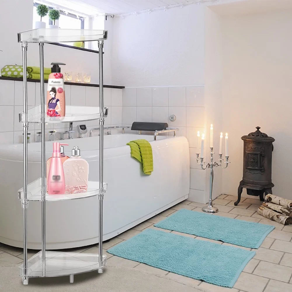 Walmeck 4-Tier Corner Storage Organizing Caddy Stand for Bathroom Vanity Countertops Free Standing 2 Shelves Clear