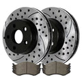 AutoShack Front Drilled Slotted Brake Rotors Black and Ceramic Pads Kit Driver and Passenger Side Replacement for 1999 2000 2001 Jeep Cherokee 1999-2004 2005 2006 TJ Wrangler 2.4L 2.5L 4.0L 4WD RWD