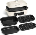YANPO Classic Indoor Grill Set, Versatile Electric Grill Griddle Skillets Set with 5 Removable Nonstick Plates, Lid for Grilling, HotPot, BBQ, Dessert, Stir Fry, Paella Pasta Pot, Mushroom White
