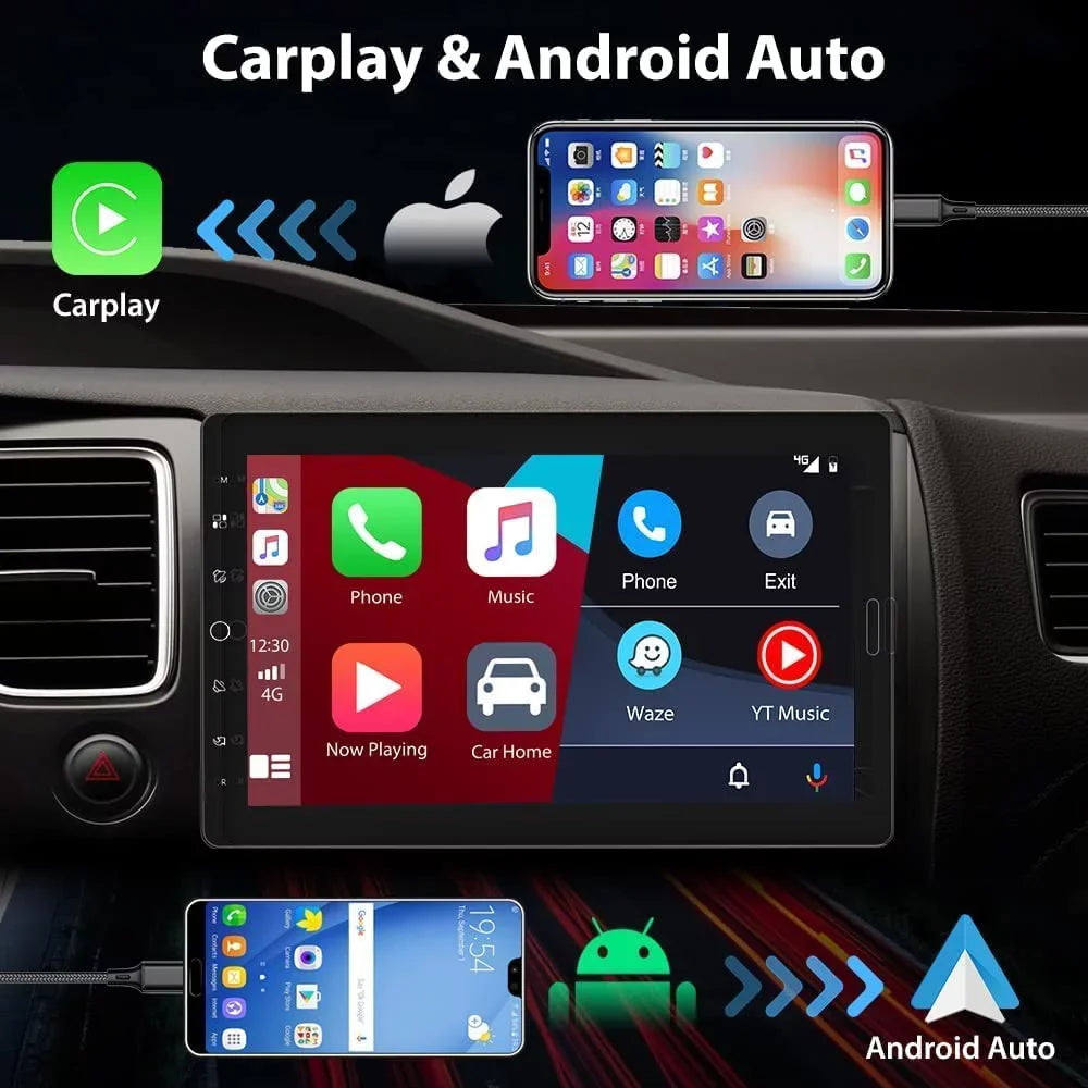 Podofo Single 1 Din 10.1'' Car Stereo Radio Apple Carplay Android Auto IPS Touch Screen 10 inch Car MP5 Player Bluetooth Mirror Link FM TF Card USB,with Rearview Camera