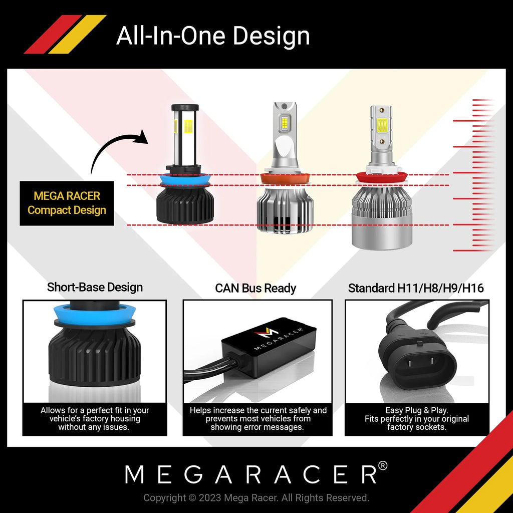 Mega Racer BMW 428i xDrive Gran Coupe 4 Sided H11 H9 H8 LED Headlight Bulbs 6000K Diamond White 12V 60W 10000LM BMW 428i xDrive Gran Coupe 2015 2016 15 16 Fog Light Automotive Replacement