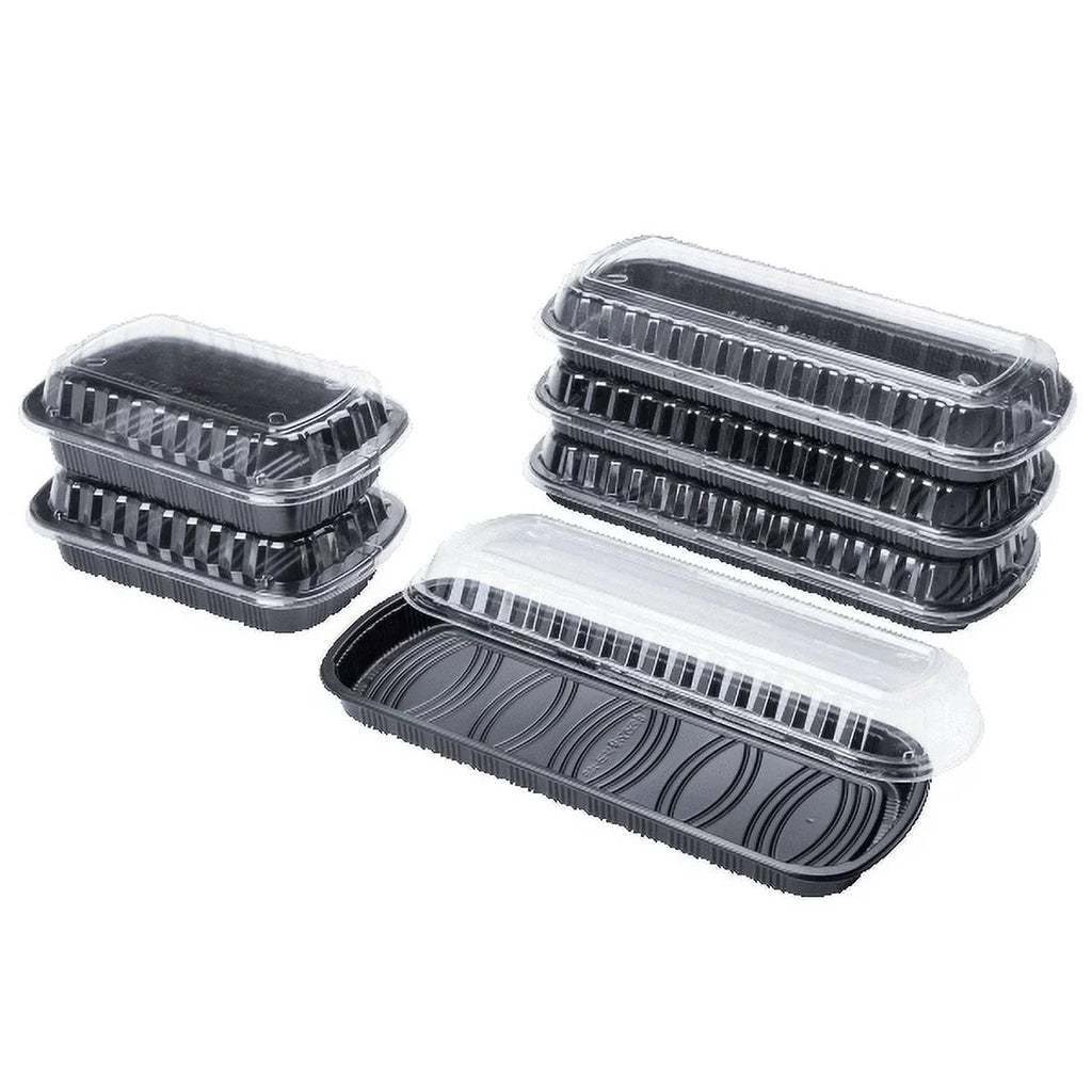 Karat Full Slab Black PP Plastic Rib Container with Clear OPS lid - 100 ct