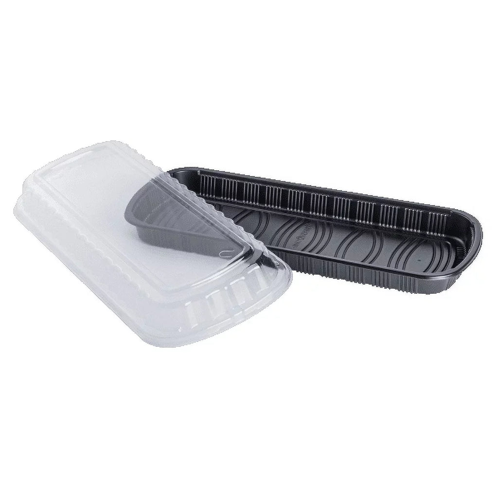 Karat Full Slab Black PP Plastic Rib Container with Clear OPS lid - 100 ct