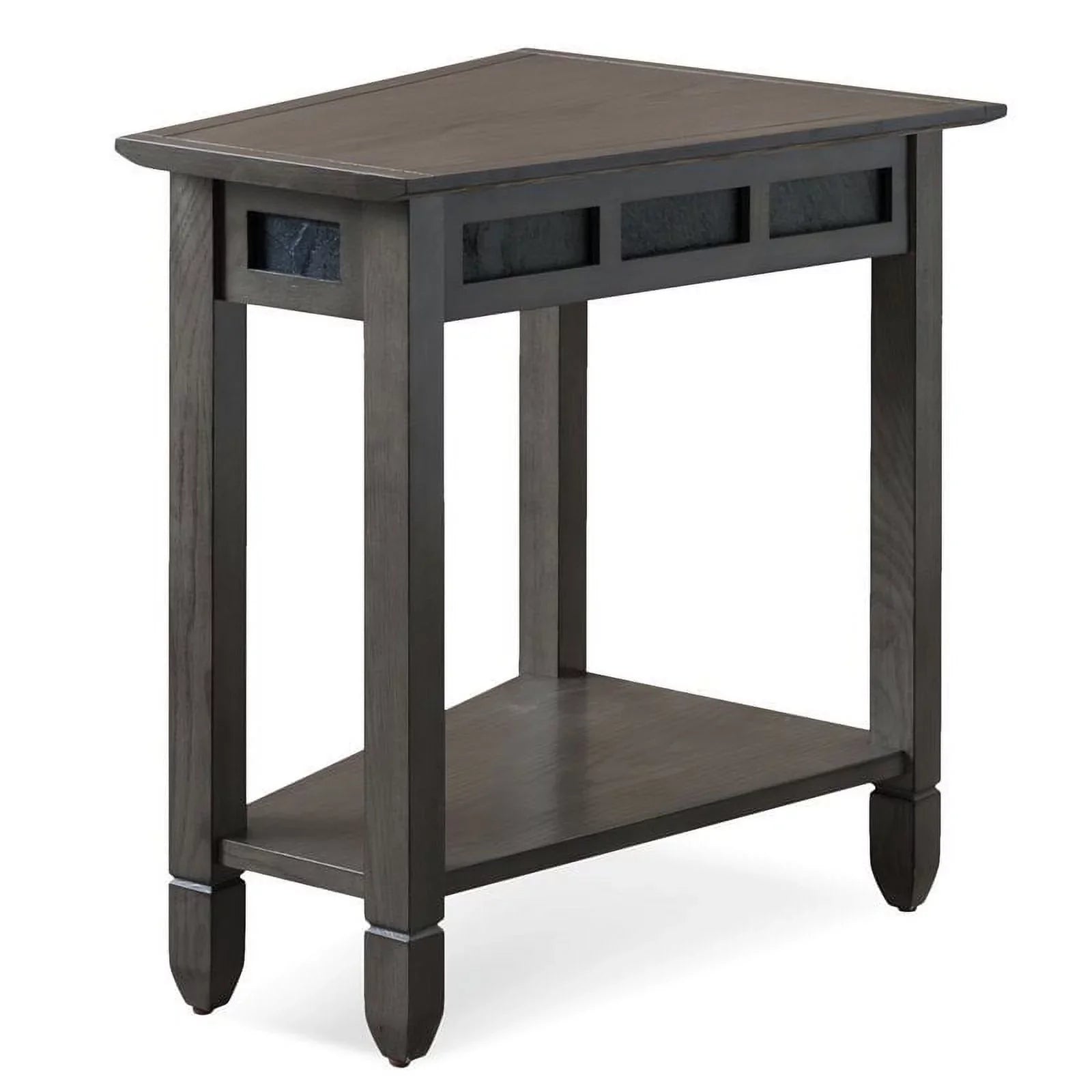 Bowery Hill Wood Wedge Table with Shelf in Smoke Gray/Black Slate