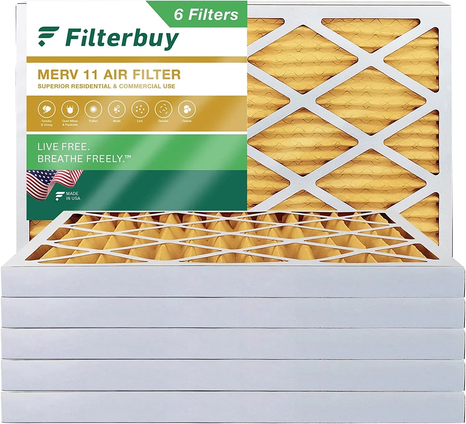 Filterbuy 16x36x2 MERV 11 Pleated HVAC AC Furnace Air Filters (6-Pack)