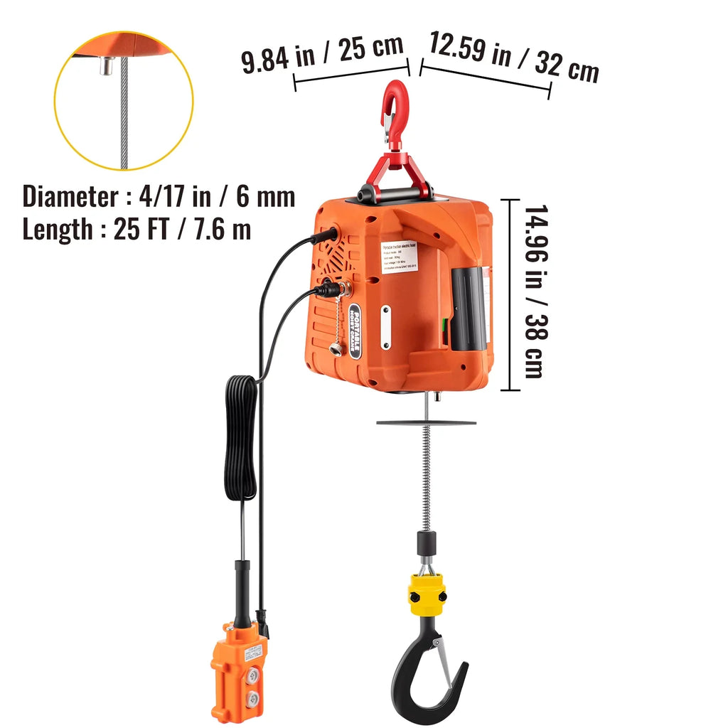 BENTISM 3-in-1 Electric Hoist Winch Portable Crane 1100lbs 25ft w/ Remote Control