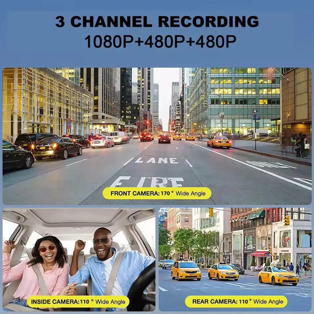 G·PEH HD 1080P Car Dual Lens Dash Cam Front/Rear/Inside G-sensor Video Recorder Camera