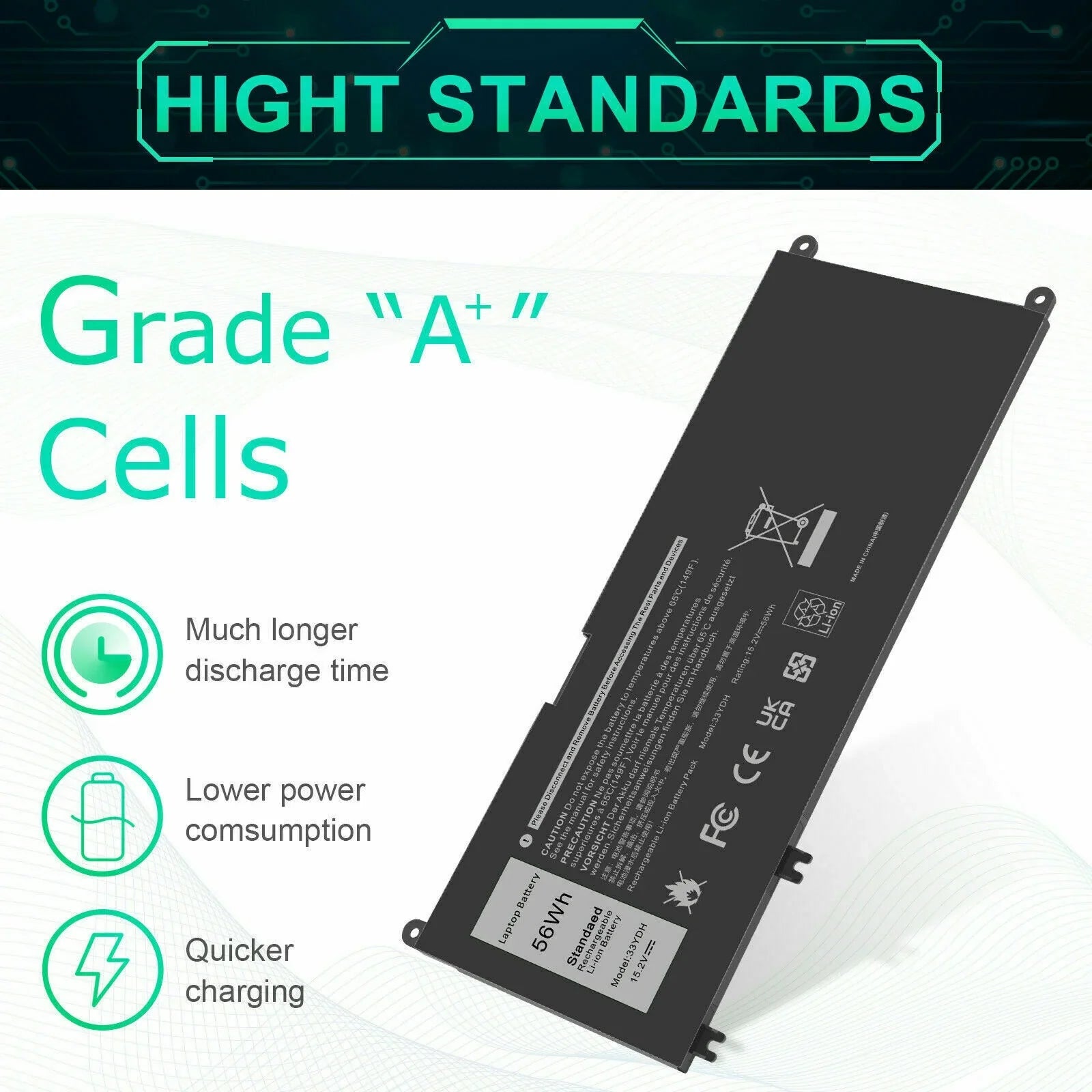 For Inspiron 17 7778 7779 7786 2in1 Series Laptop 56Wh 4-Cell Battery 33YDH