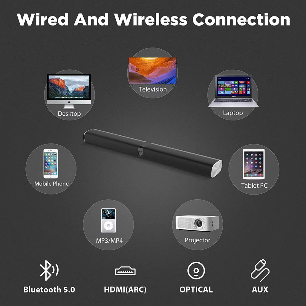 TV Sound Bar, KY8000 Sound Bar 50W 31-inch Split Soundbar Wired and Wireless Bluetooth 5.0 Soundbar Speaker Home Theater System with HDMI, Optical, RCA, Aux Connection Remote Contro