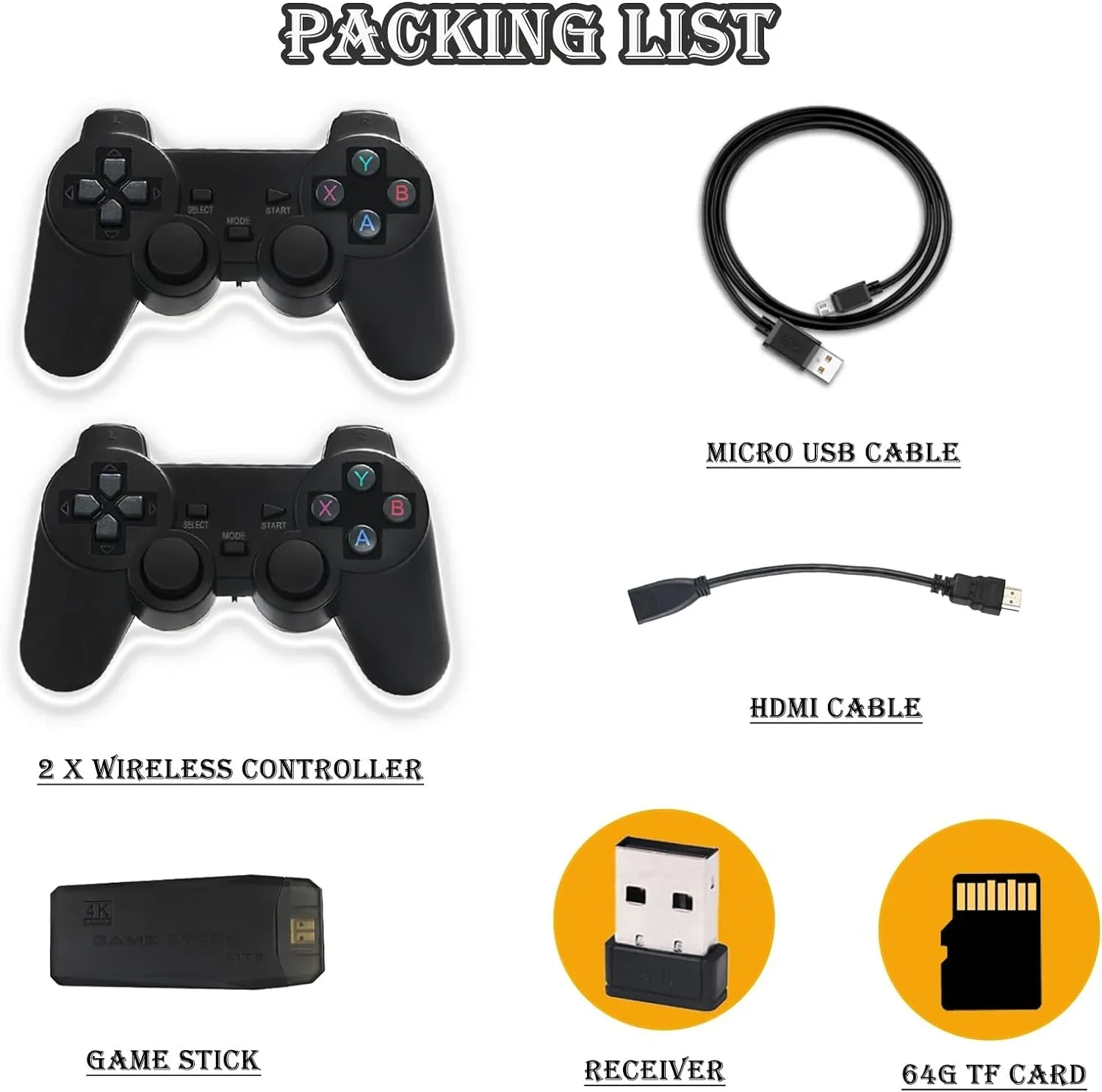 Wireless Retro Game Console,Built in 10000+ Classic Games,9 Emulators,Plug and Play Video Game Stick 4K High Definition HD Output for TV with Dual 2.4G Wireless Controllers