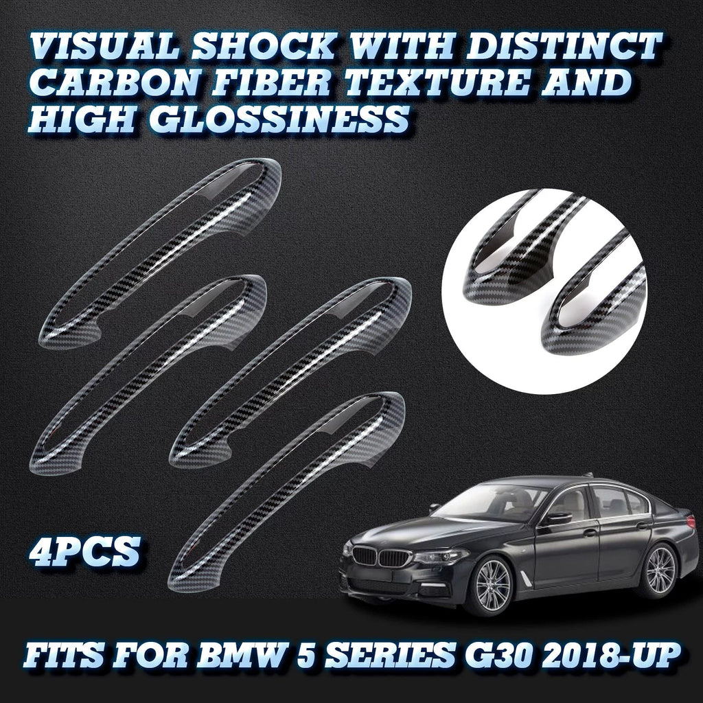 Xotic Tech 1 Set (4 pieces) Exterior Door Handle Surround Coating trims, Carbon Fiber Style, Matching with BMW 5 Series G30 2018-up