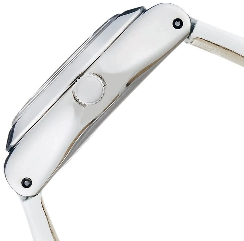 Swatch YSS296 Silver Tone Dial White Leather Strap Women's Watch