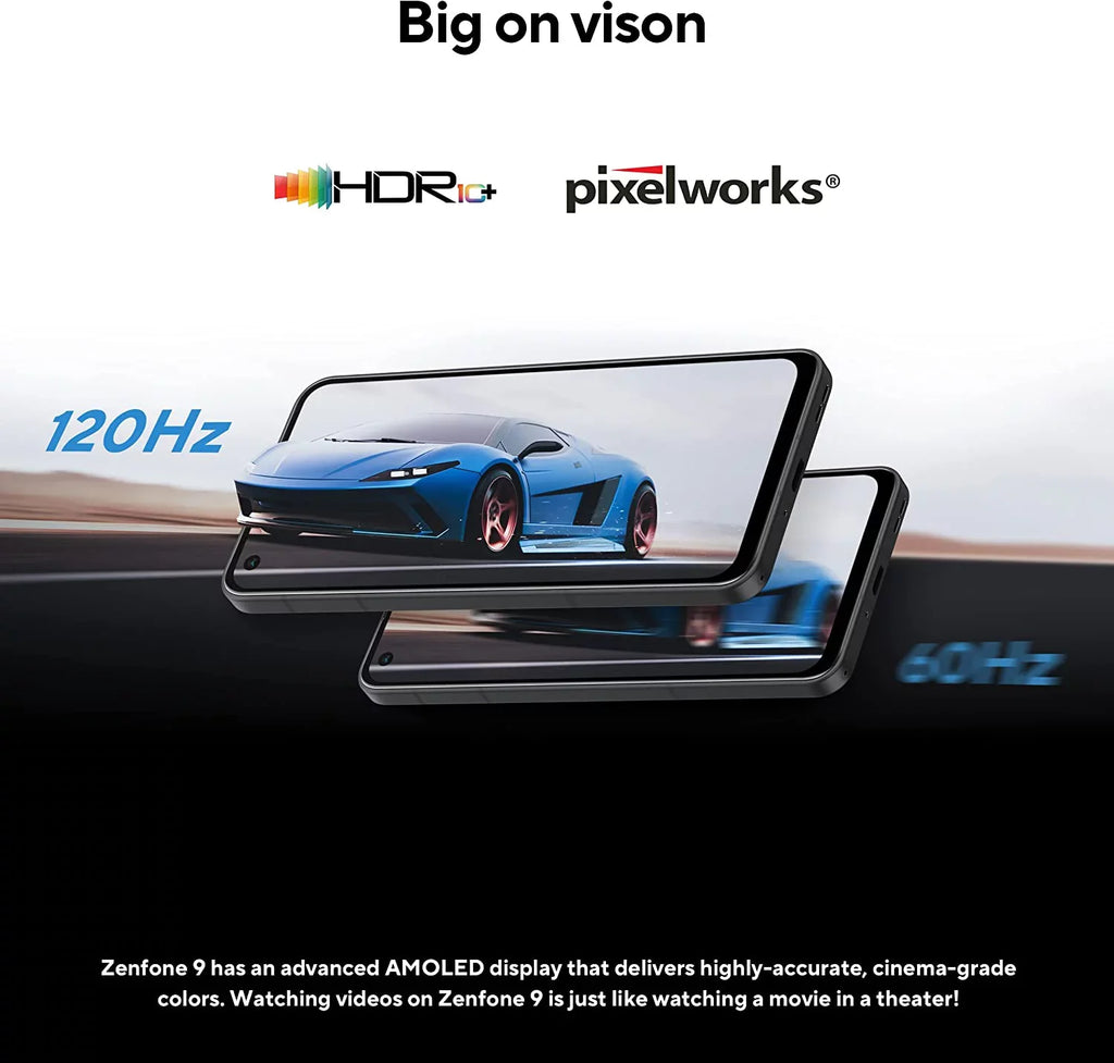 ASUS ZenFone 9, 5.9” FHD+ 2400x1080 AMOLED 120Hz, 50MP/12MP Dual Camera, 8GB, 256GB, 5G LTE Unlocked Dual SIM, White, US Version, AI2202-8G256G-WH