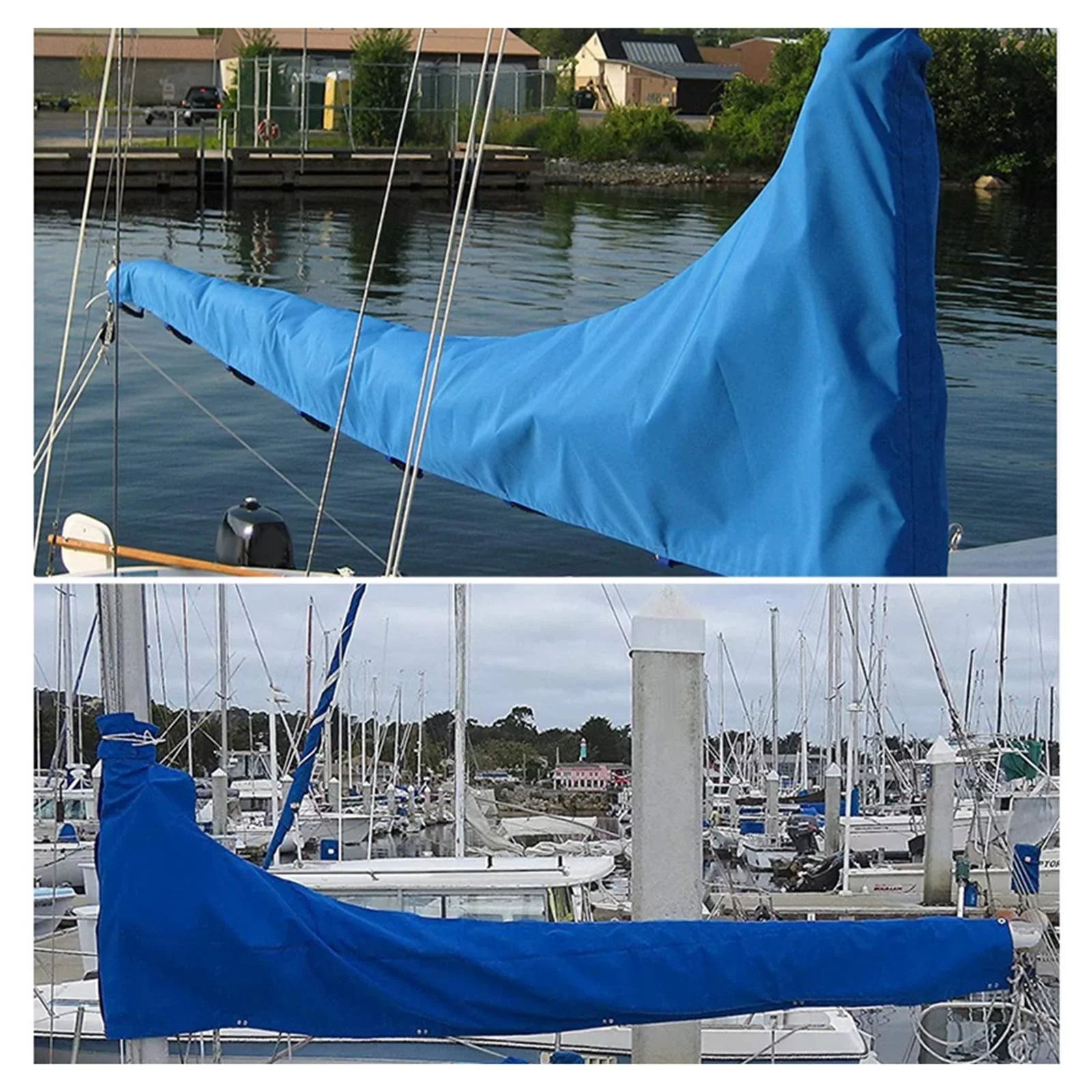 600D Mainsail Coating Ship Wrap Dustproof Wrap Sail Coating Snow Coating Adjustable Strap Thickened Oxford Cloth Blue , 12 FT 11 to 12 FT