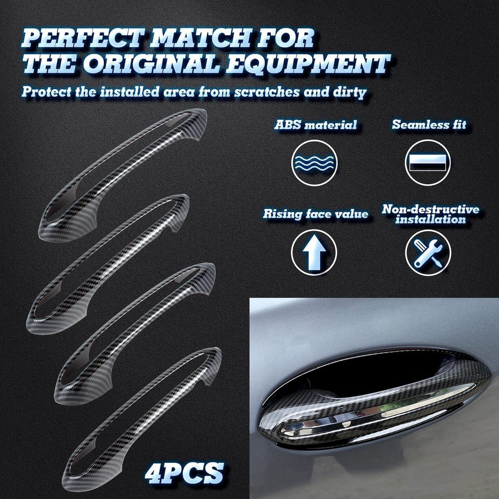 Xotic Tech 1 Set (4 pieces) Exterior Door Handle Surround Coating trims, Carbon Fiber Style, Matching with BMW 5 Series G30 2018-up