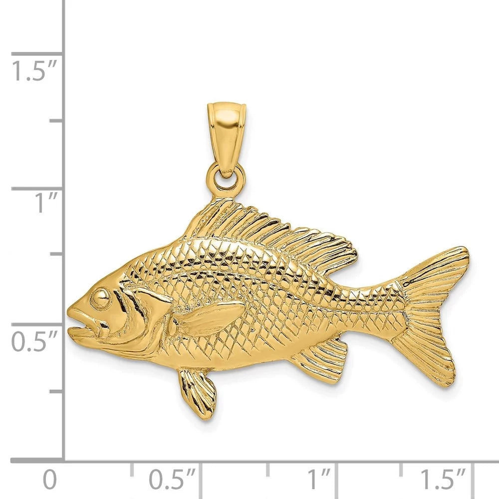 Auriga 14k Yellow Gold 3-D Textured Red Snapper Fish Charm for Women (L - 19 mm, W - 34.6 mm)