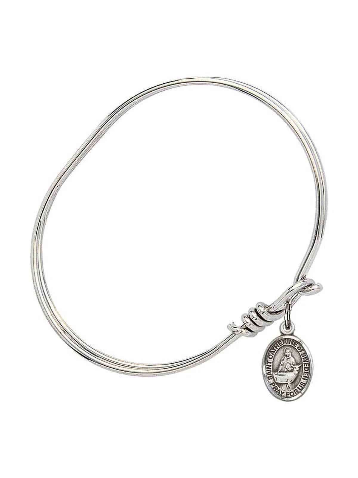 5 3/4 inch Oval Eye Hook Bangle Bracelet w/ St. Catherine of Sweden in Sterling Silver