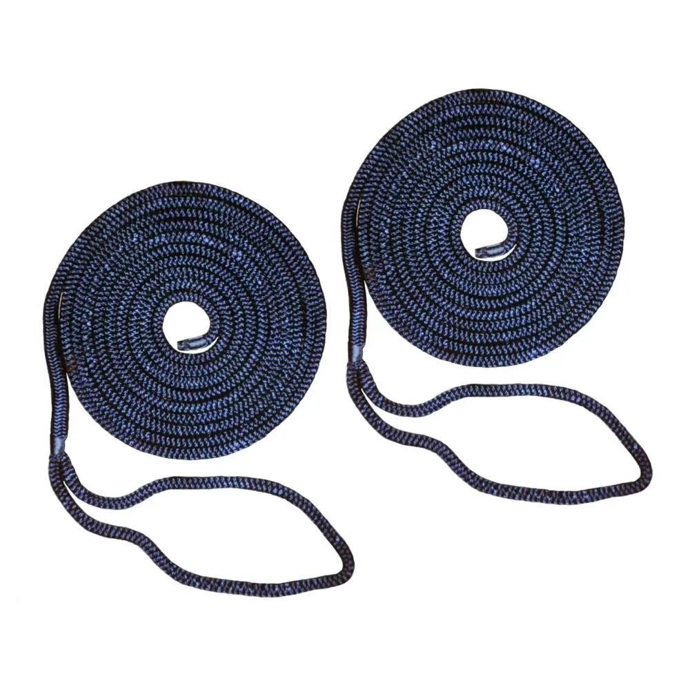 2 PCS 1/2 Inch 15 FT Double Braided 16 Strand Nylon Dock Line Mooring Line Vessel Dock Rope NAVY BLUE