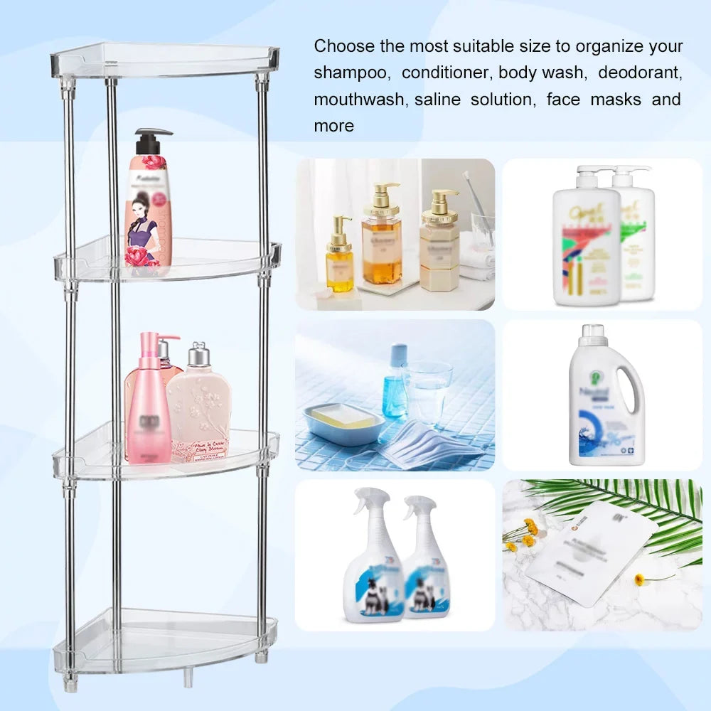 Walmeck 4-Tier Corner Storage Organizing Caddy Stand for Bathroom Vanity Countertops Free Standing 2 Shelves Clear