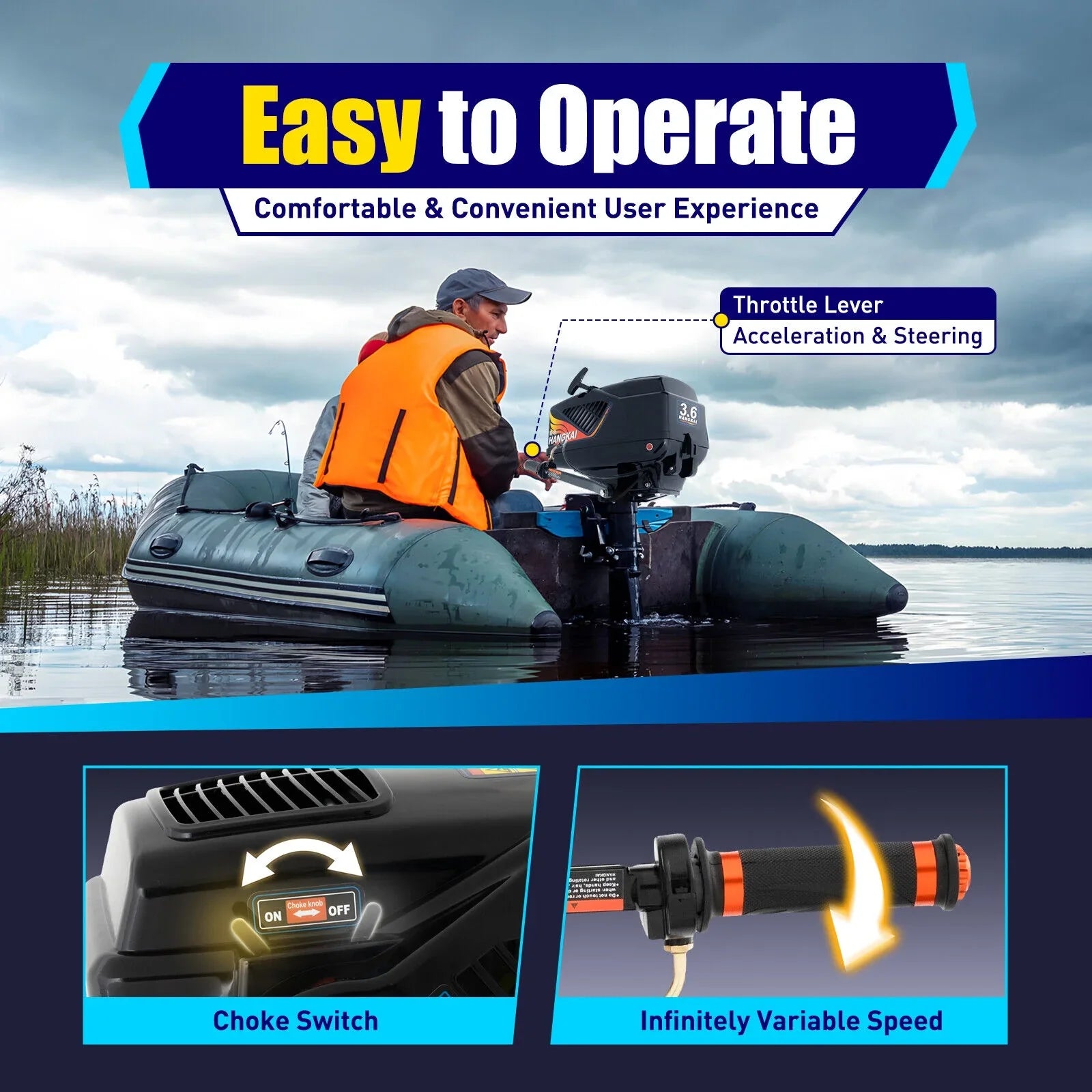 HANGKAI 2 Stroke 3.6 HP Outboard Motor Fishing Vessel Engine Water Cooling CDI Outboard Ship Motor 90cm/35.4in