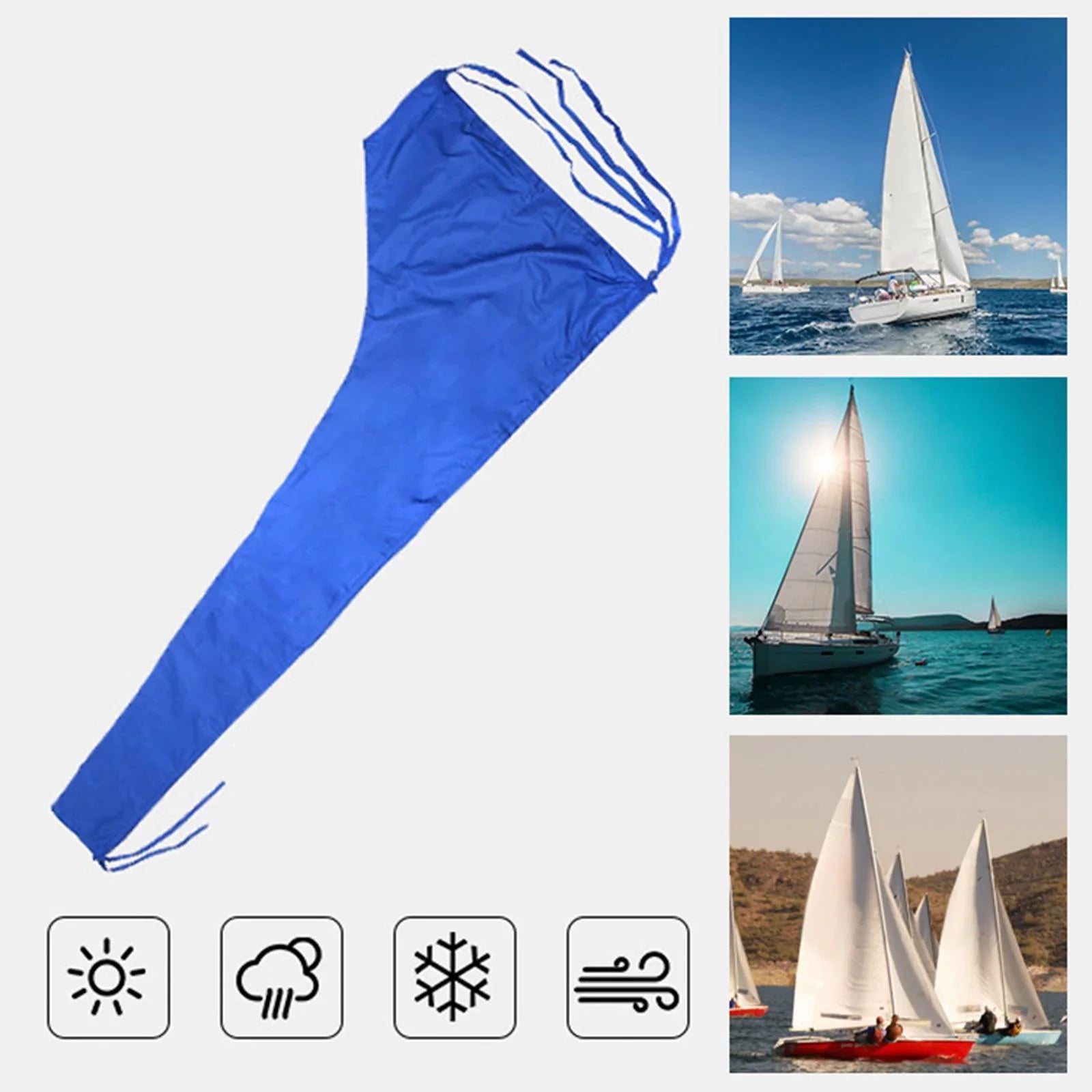 600D Mainsail Coating Ship Wrap Dustproof Wrap Sail Coating Snow Coating Adjustable Strap Thickened Oxford Cloth Blue , 12 FT 11 to 12 FT