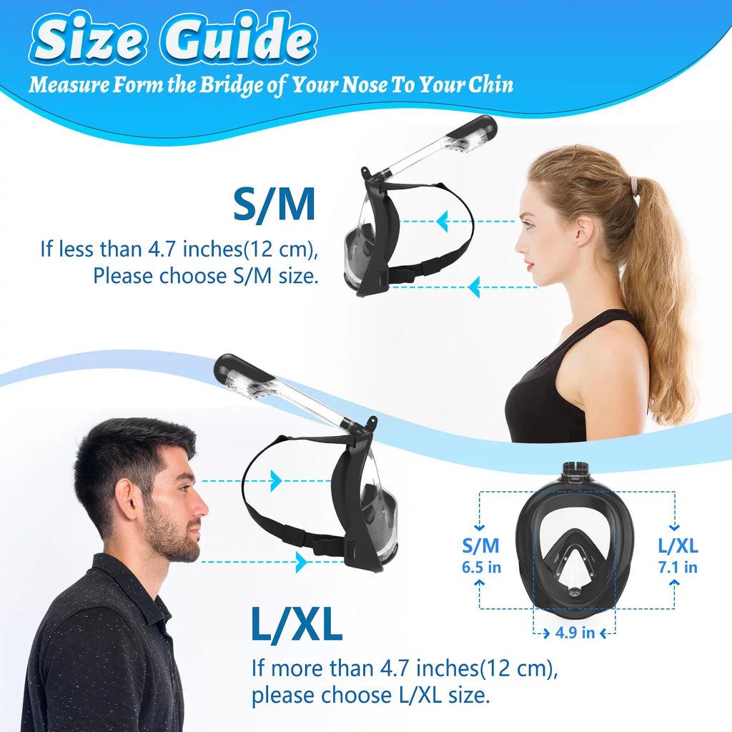 Full Face Snorkel Mask, Snorkeling Mask with Detachable Camera Mount, Panoramic View Upgraded Dive Mask with Safety Breathing System, Dry Top Set L/XL