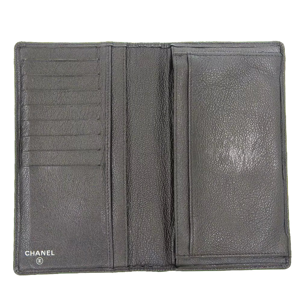 Pre-Owned Chanel CHANEL here mark bi-fold long wallet metallic lambskin gray No. 11 with seal (Fair)