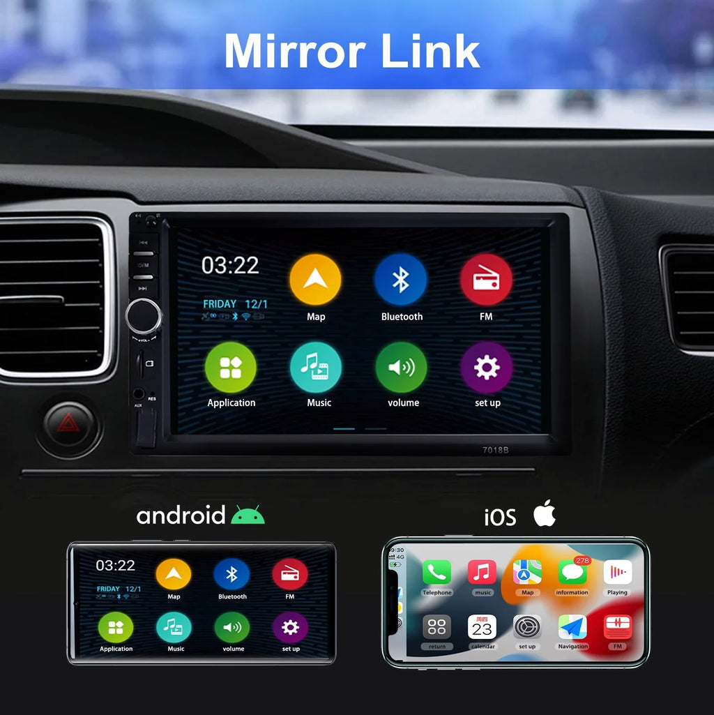 Double 2 Din Car Stereo Radio MP5 Player, 7 Inch HD Touch Screen Bluetooth Car Video Player 1080P with Backup Reversing Camera