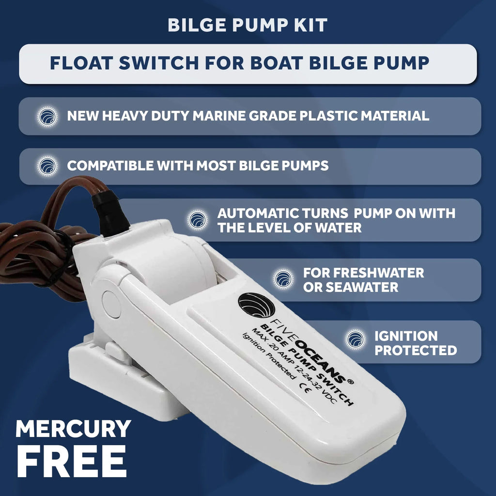 Five Oceans 2000 GPH / 7571 LPH Automatic Bilge Pump Kit, 12-Volts, 1-1/8-Inch (29mm) Inside Diameter Hose, with Heavy-Duty Float Switch - FO3616-C2