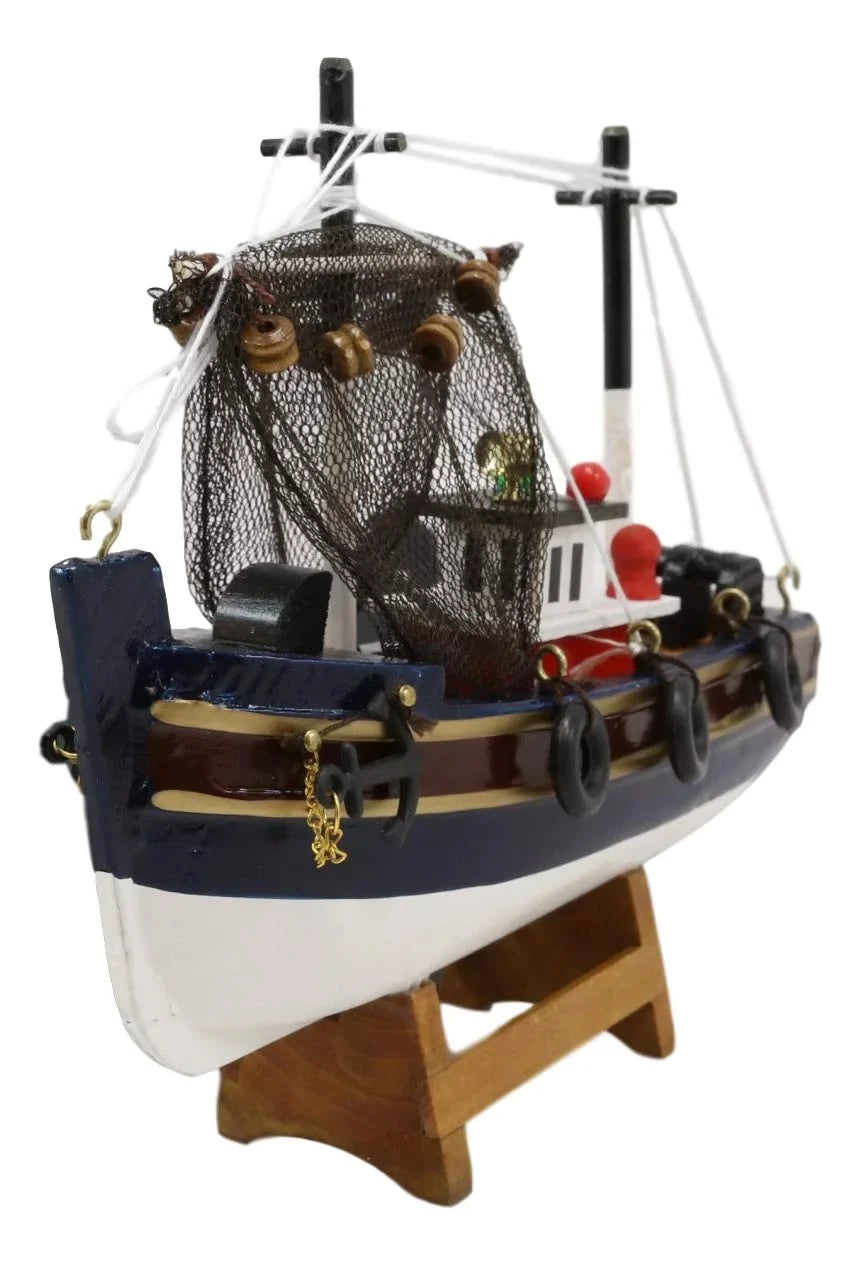 6.25"L Colorful Wooden Handicraft Nautical Marine Trawler Fishing Vessel Model