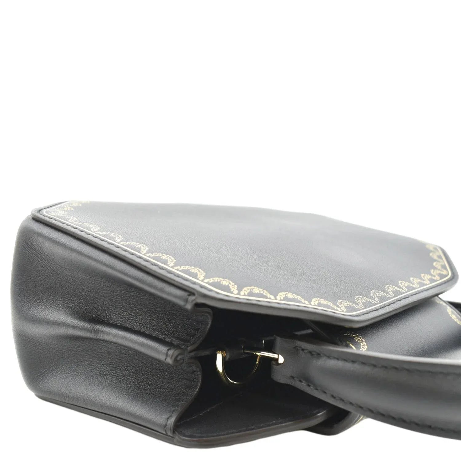 Pre-owned CARTIER Guirlande Mini Calfskin Leather Top Handle Satchel Bag Black