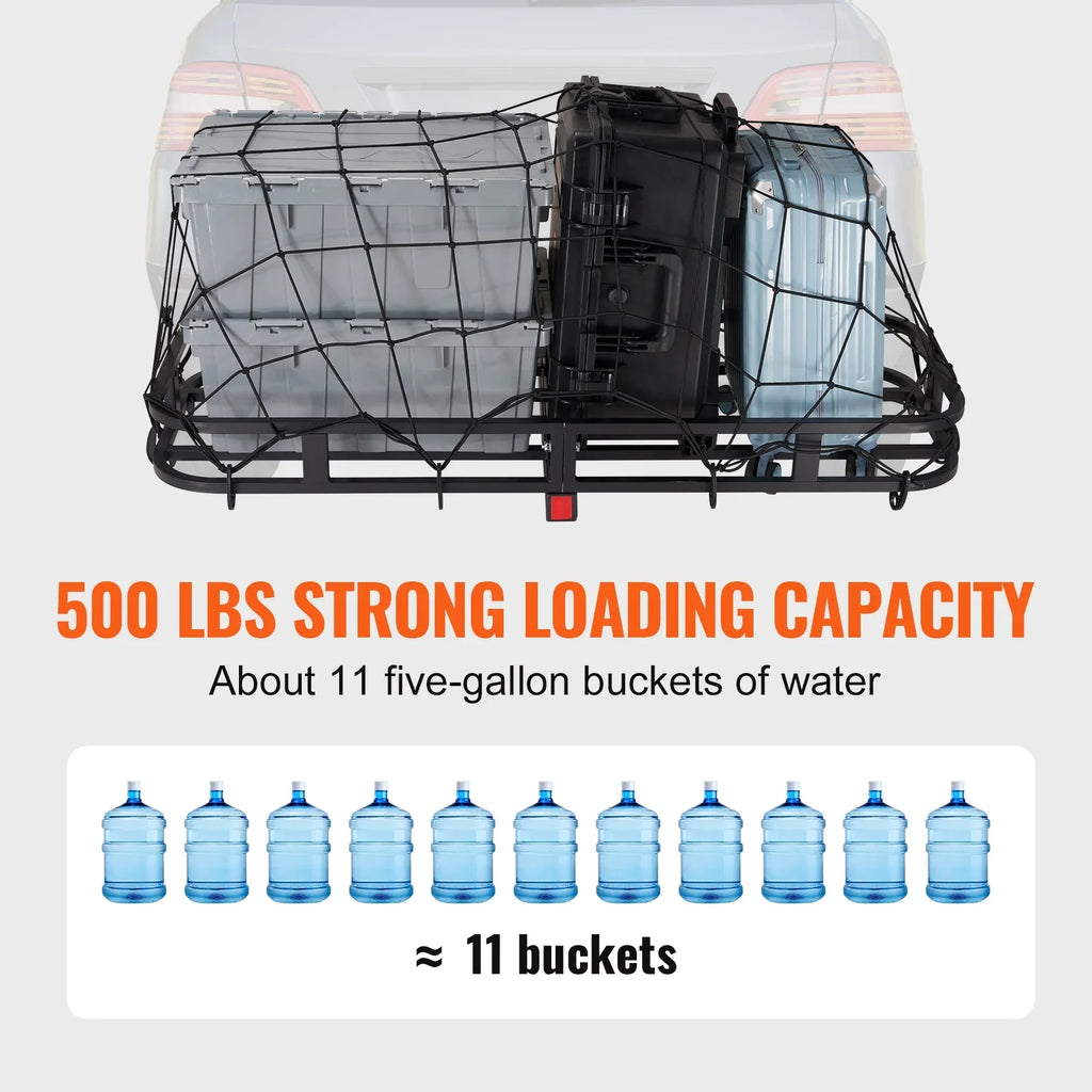 SKYSHALO Hitch Mount Cargo Carrier 500lb 53x19x5 in & Cargo Net Fits 2" Receiver