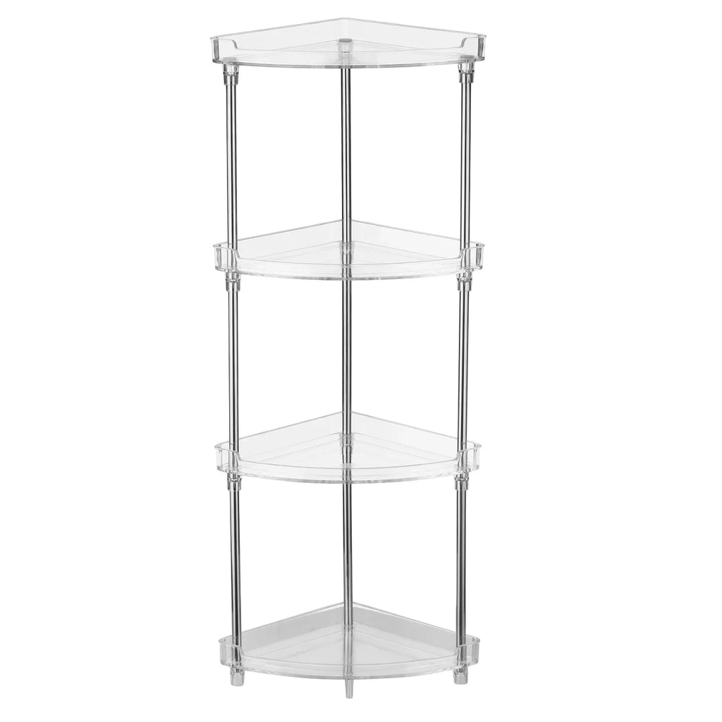 Walmeck 4-Tier Corner Storage Organizing Caddy Stand for Bathroom Vanity Countertops Free Standing 2 Shelves Clear