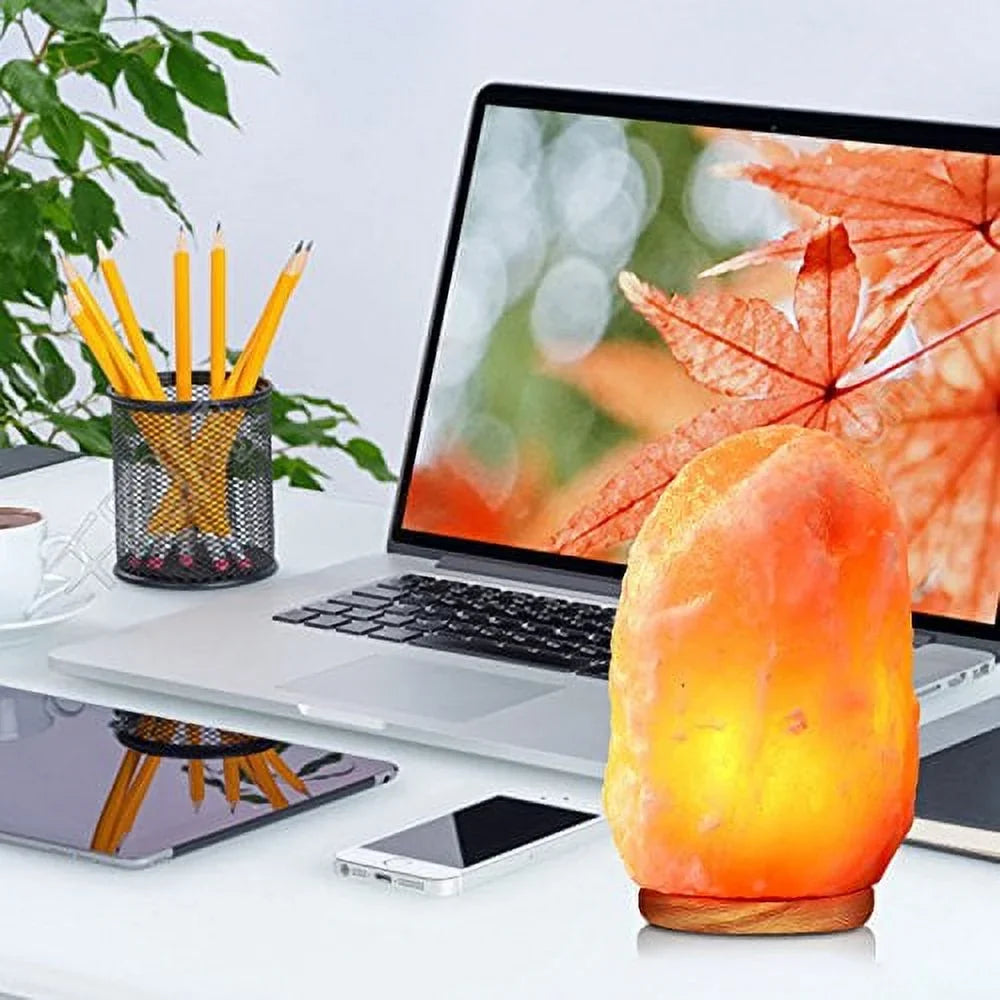WBM Himalayan Glow Hand Carved Natural Crystal Himalayan Salt Lamp With Genuine Neem Wood Base, Bulb And Dimmer Control.8 to 9 Inch, 8 to 11 lbs.