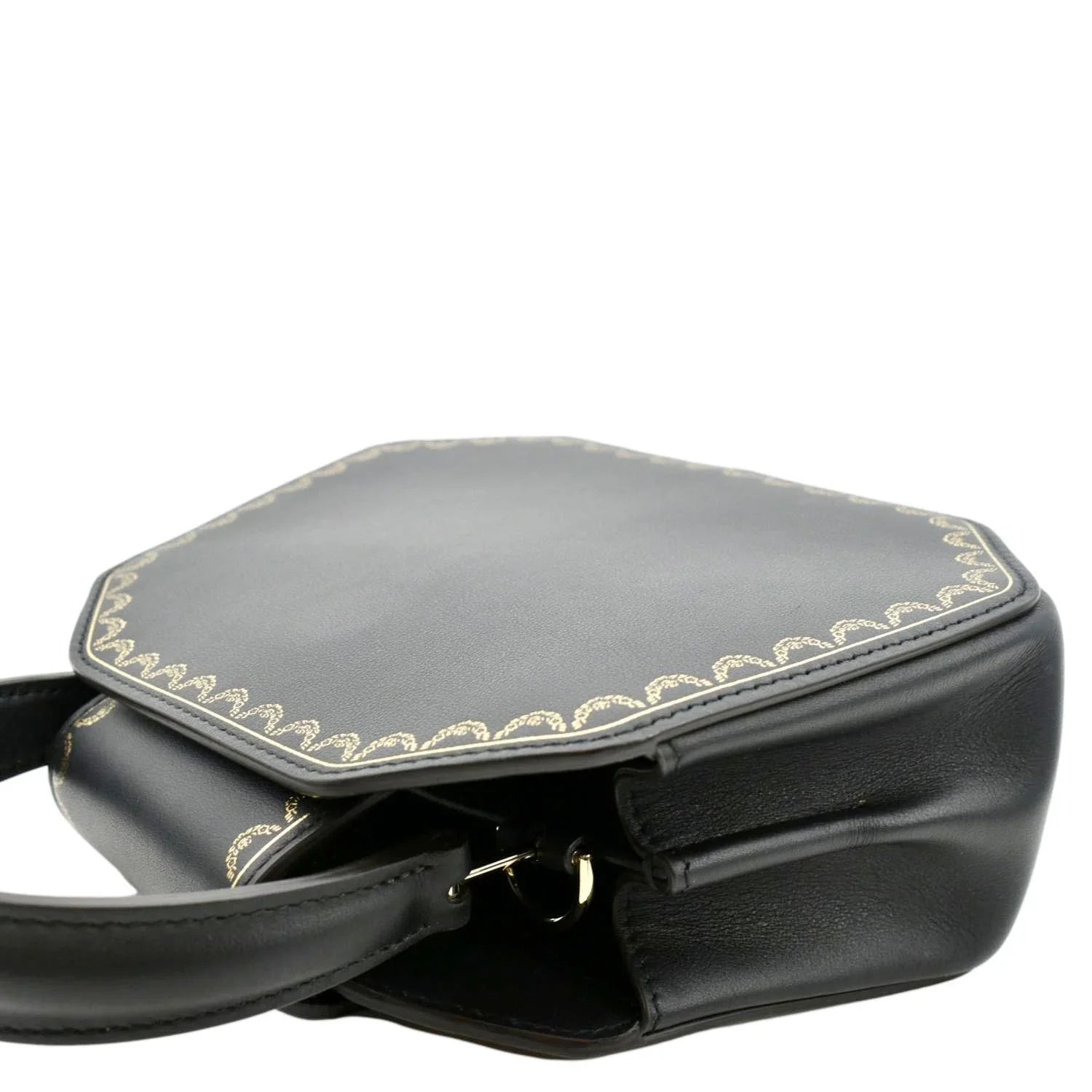 Pre-owned CARTIER Guirlande Mini Calfskin Leather Top Handle Satchel Bag Black