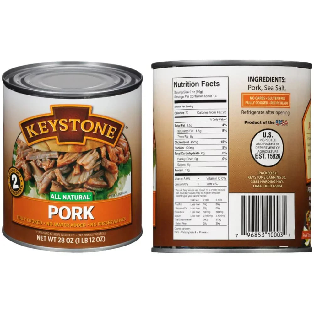(6 Cans - 2 of Each) Keystone All Natural Beef, Chicken and Pork 28oz Cans Combo Emergency Survival Ready to eat Long Shelf Life Camping Food