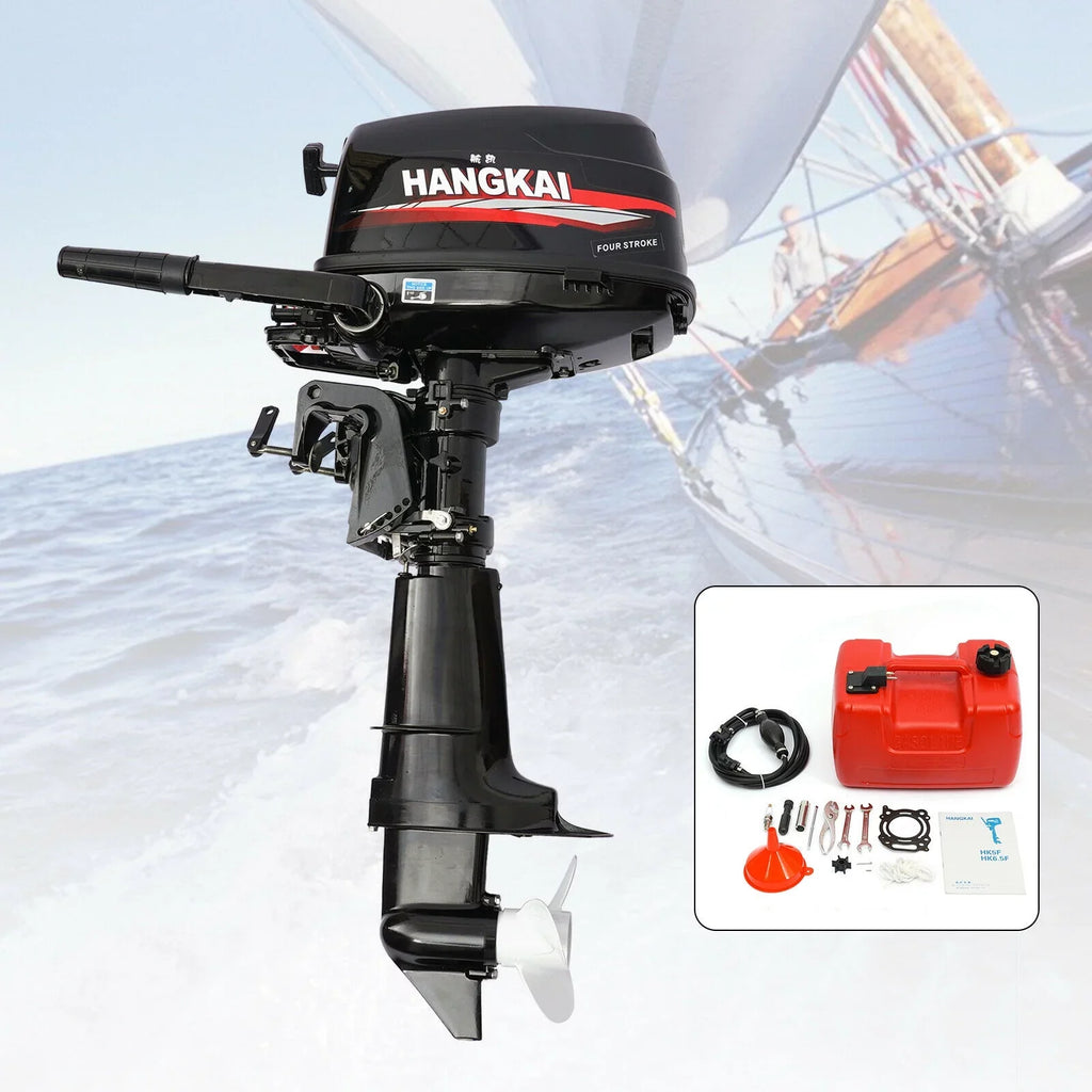 Anqidi 6.5HP 4 Stroke Outboard Motor 123CC Heavy Duty Vessel Engine with Single Cylinder Water Cooling System & CDI Ignition Tiller Control Max 6000r/min