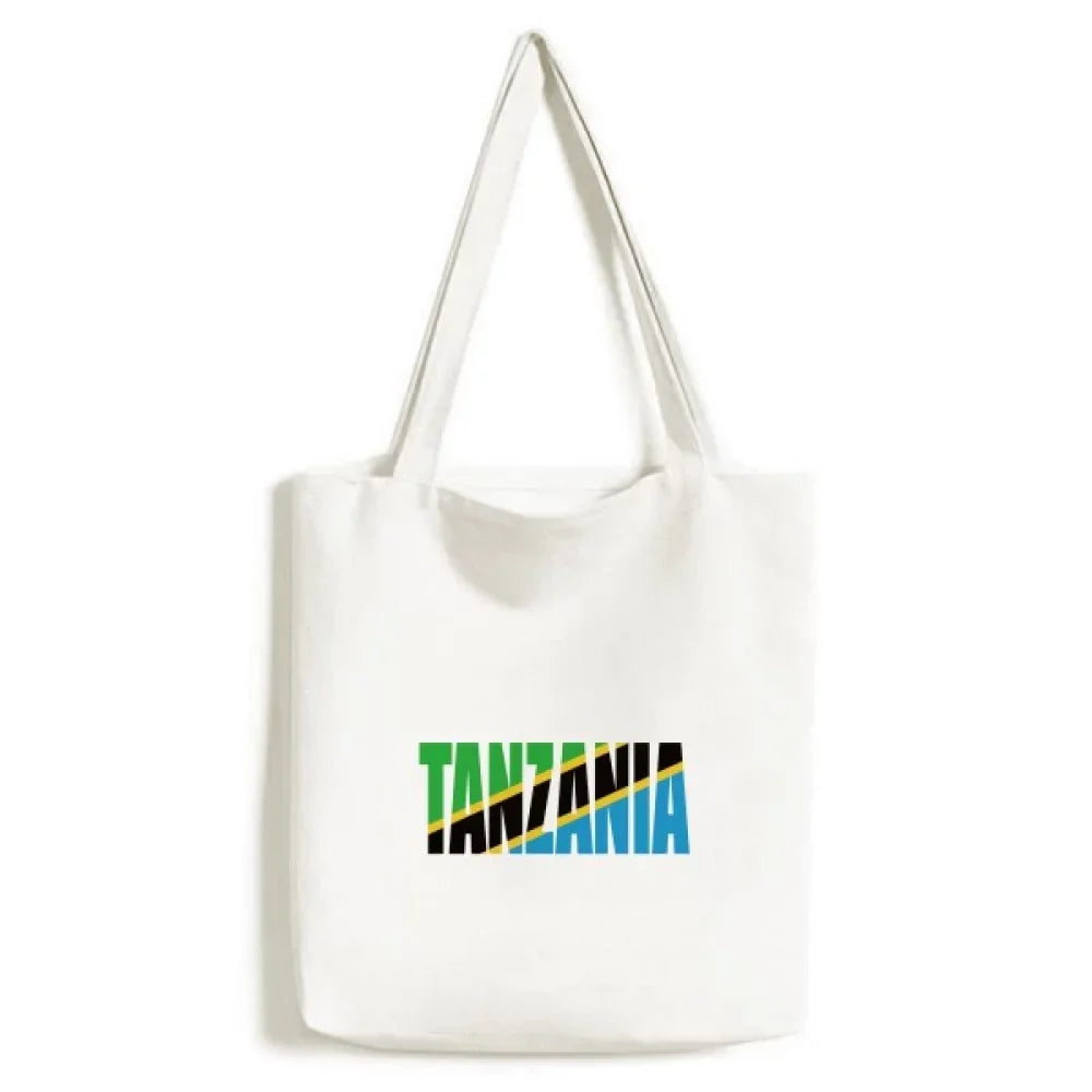 Tanzania Country Flag Name Tote Canvas Bag Shopping Satchel Casual Handbag