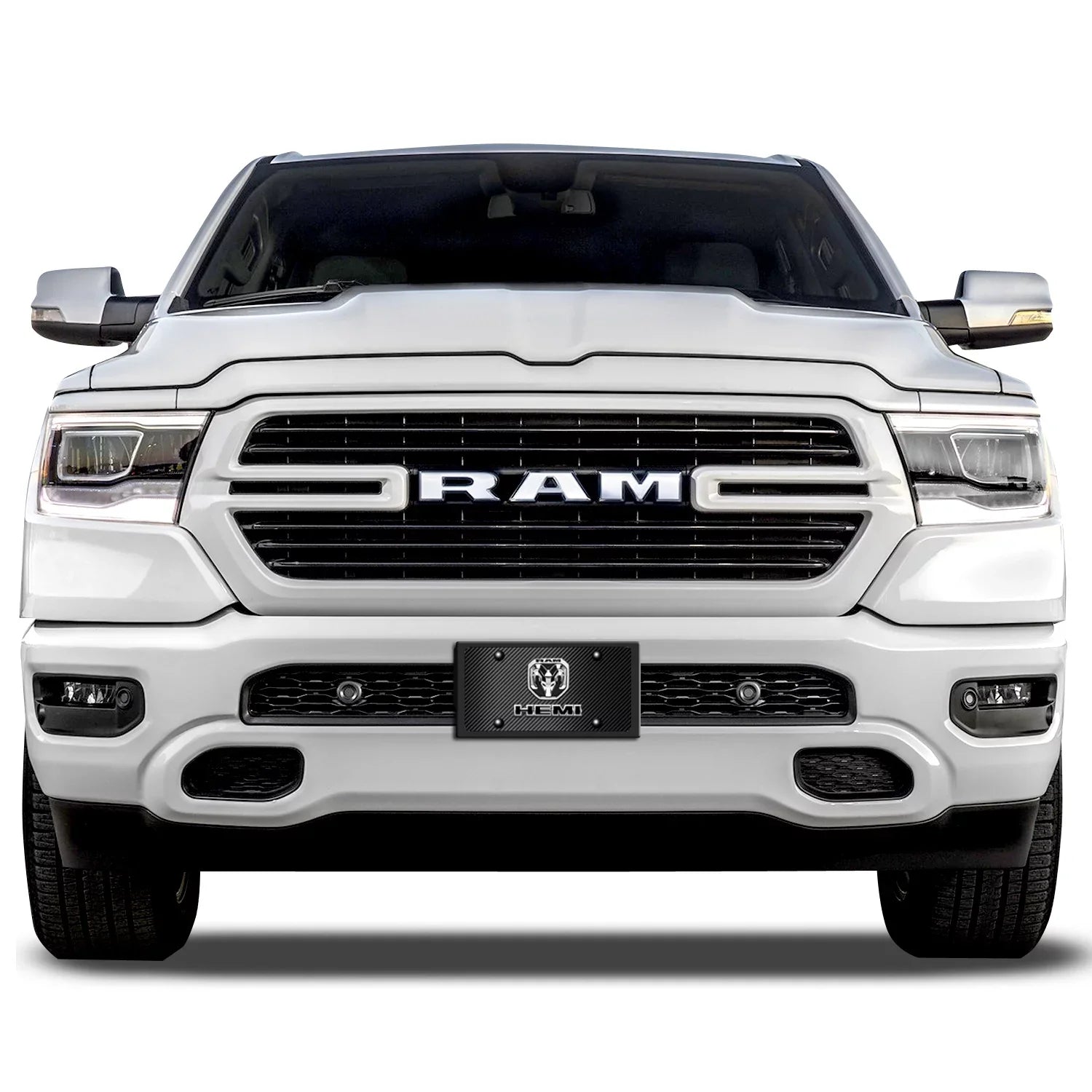 RAM 2019 up HEMI 3D Dual Logo Black Carbon Fiber Patten Steel License Plate