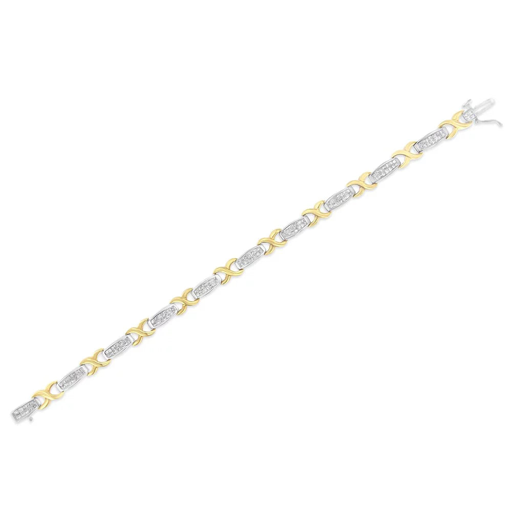 14K Yellow and White Gold 2 Carat TDW Invisible-Set Diamond X-Link Tennis Bracelet (G-H, SI1-SI2)