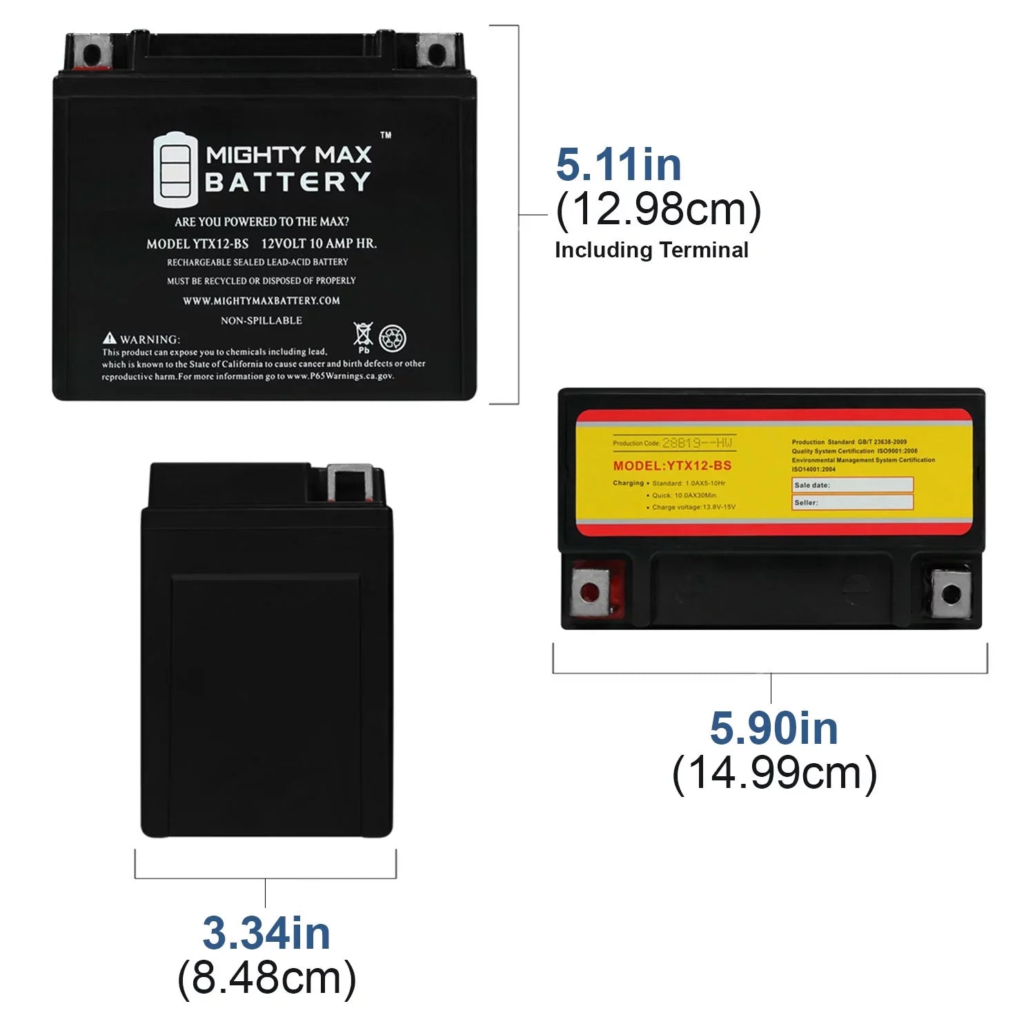 YTX12-BS 12V 10Ah Replacement Battery Suitable with Suzuki GSX-R1000, Z 01-04 - 6 Pack