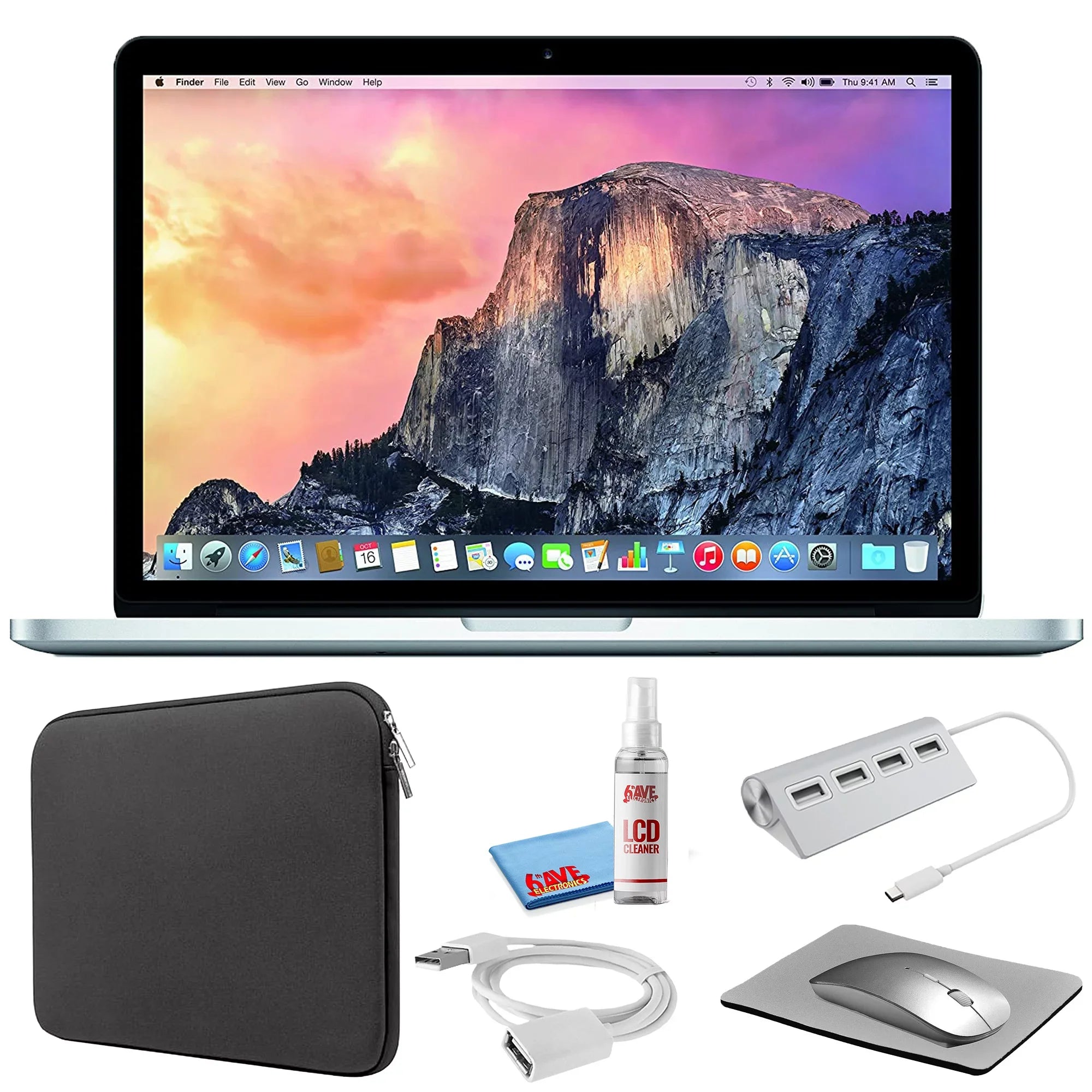 Apple MacBook Pro 13-inch (i5 2.9GHz, 512GB SSD) (Early 2015, MF841LL/A) - Silver Bundle with Black Zipper Sleeve + Laptop Starter Kit + Cleaning Kit (Refurbished)