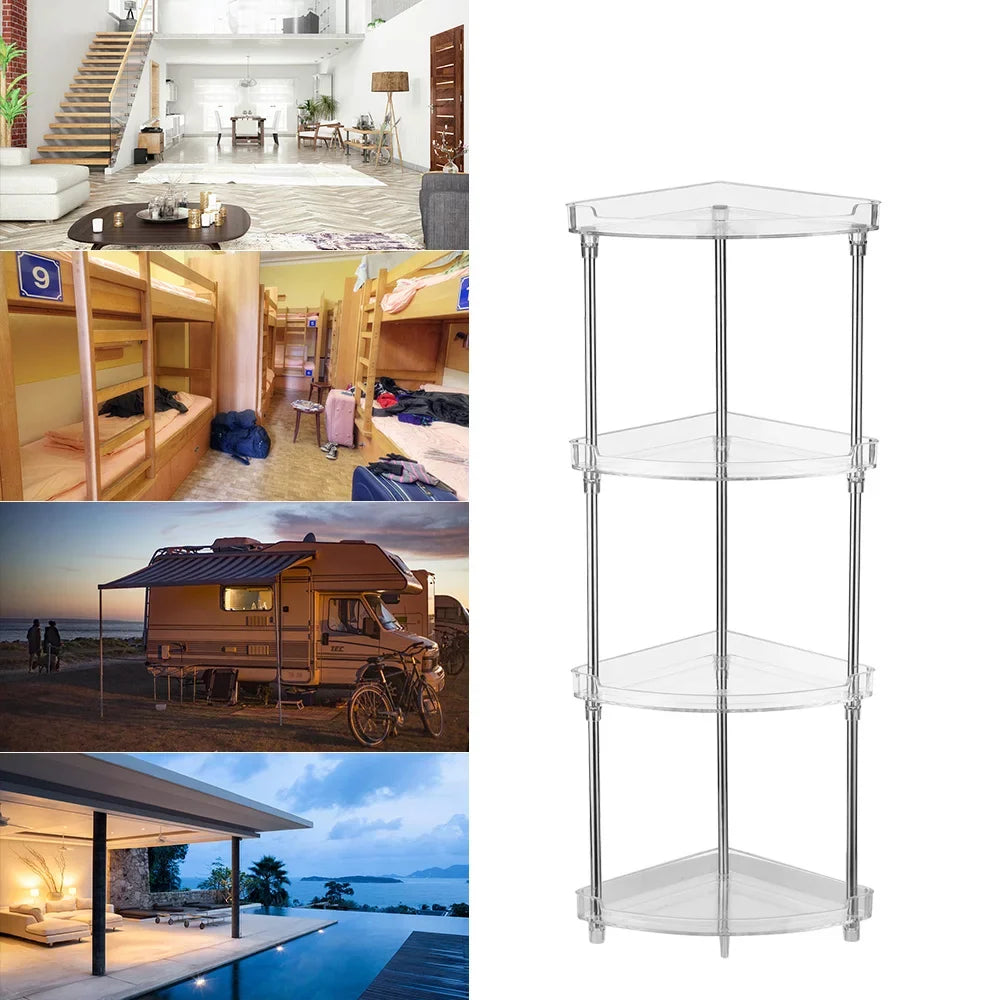 Walmeck 4-Tier Corner Storage Organizing Caddy Stand for Bathroom Vanity Countertops Free Standing 2 Shelves Clear