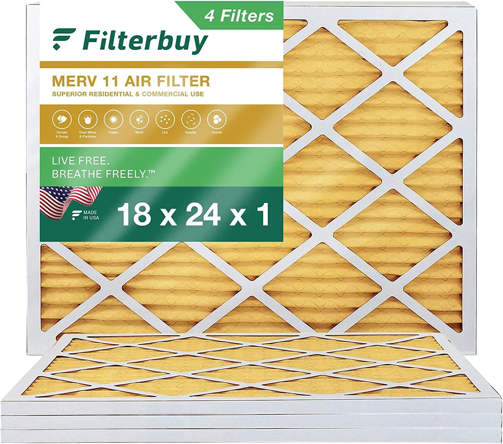 Filterbuy 18x24x1 MERV 11 Pleated HVAC AC Furnace Air Filters (4-Pack)