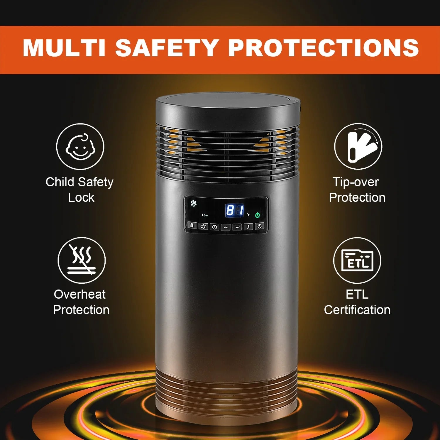 360° Surround Space Heater for Indoor Use, 1500W PTC Ceramic Office Heater with Thermostat, Fan Only Mode, Electric Portable Heater with Safety Protection for Office Desk