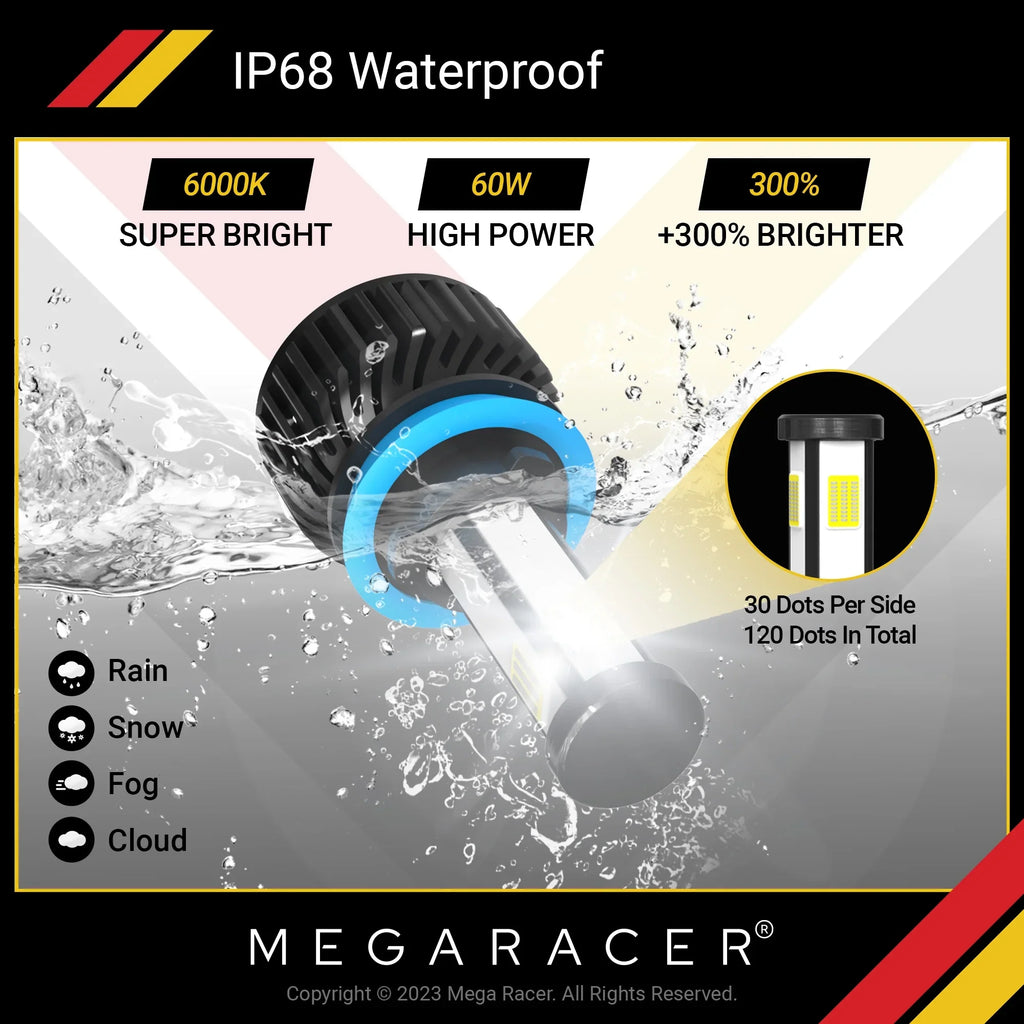 Mega Racer BMW 428i xDrive Gran Coupe 4 Sided H11 H9 H8 LED Headlight Bulbs 6000K Diamond White 12V 60W 10000LM BMW 428i xDrive Gran Coupe 2015 2016 15 16 Fog Light Automotive Replacement