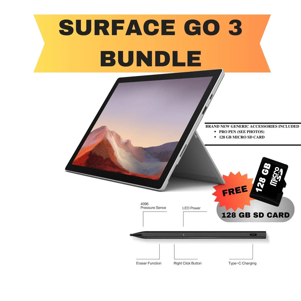Restored Microsoft Surface GO 3rd. Gen - 10.5" Pentium Gold 8GB RAM 128GB SSD Only Wifi Bundle Pen+Micro SD Card (Refurbished)