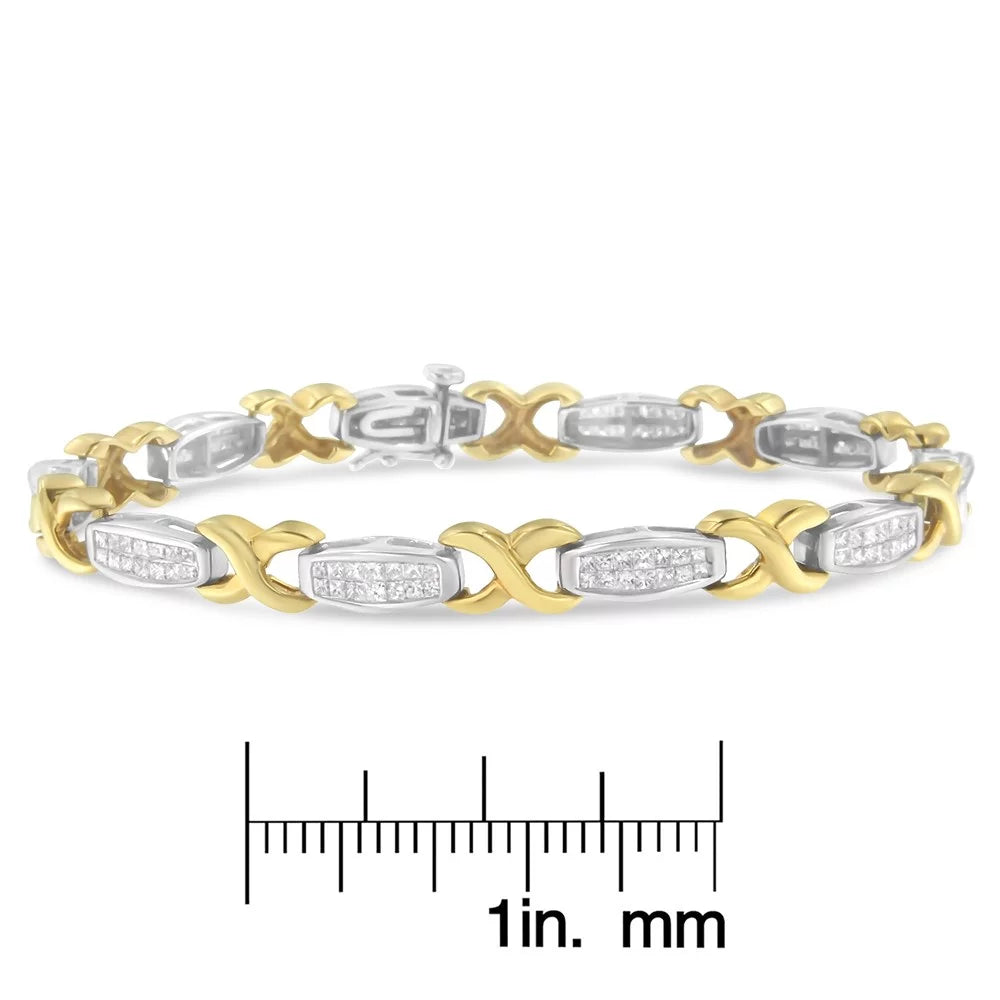 14K Yellow and White Gold 2 Carat TDW Invisible-Set Diamond X-Link Tennis Bracelet (G-H, SI1-SI2)